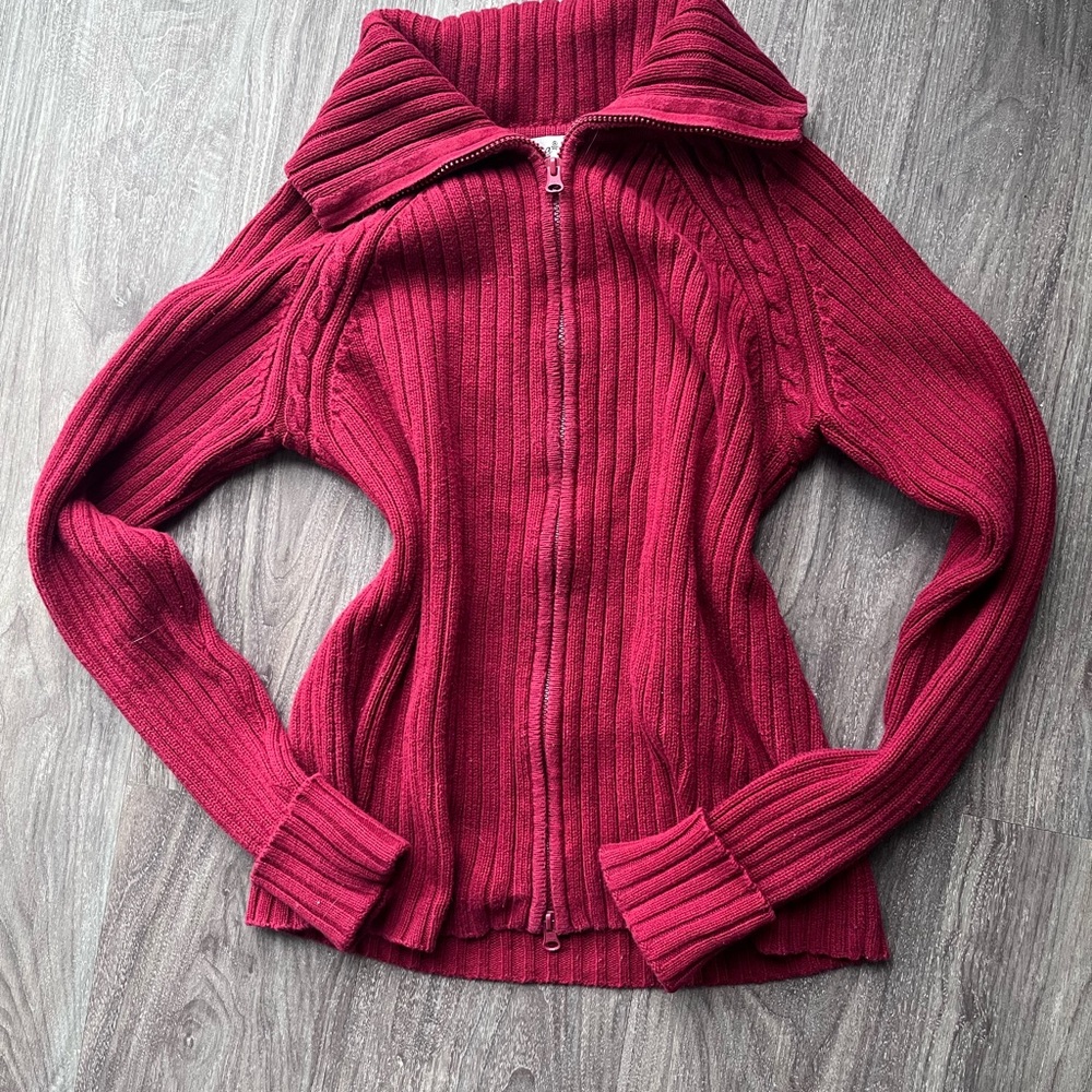 Jessica Red Cowl Neck Sweater with Ribbed Knit and Fitted Sleeves